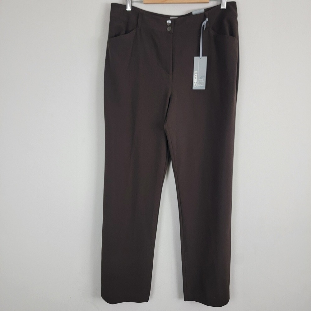 Chico's Dress Pants Magique Emma Womens 3‎ Chocolate Straight Flat Front Zip NWT